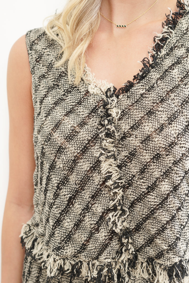 Albia Sleeveless Top Black & Natural Blocks