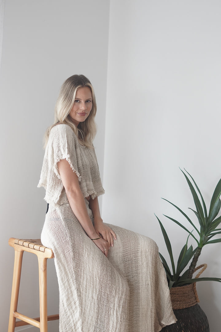 Antonella Crop Top Natural & White Ombre