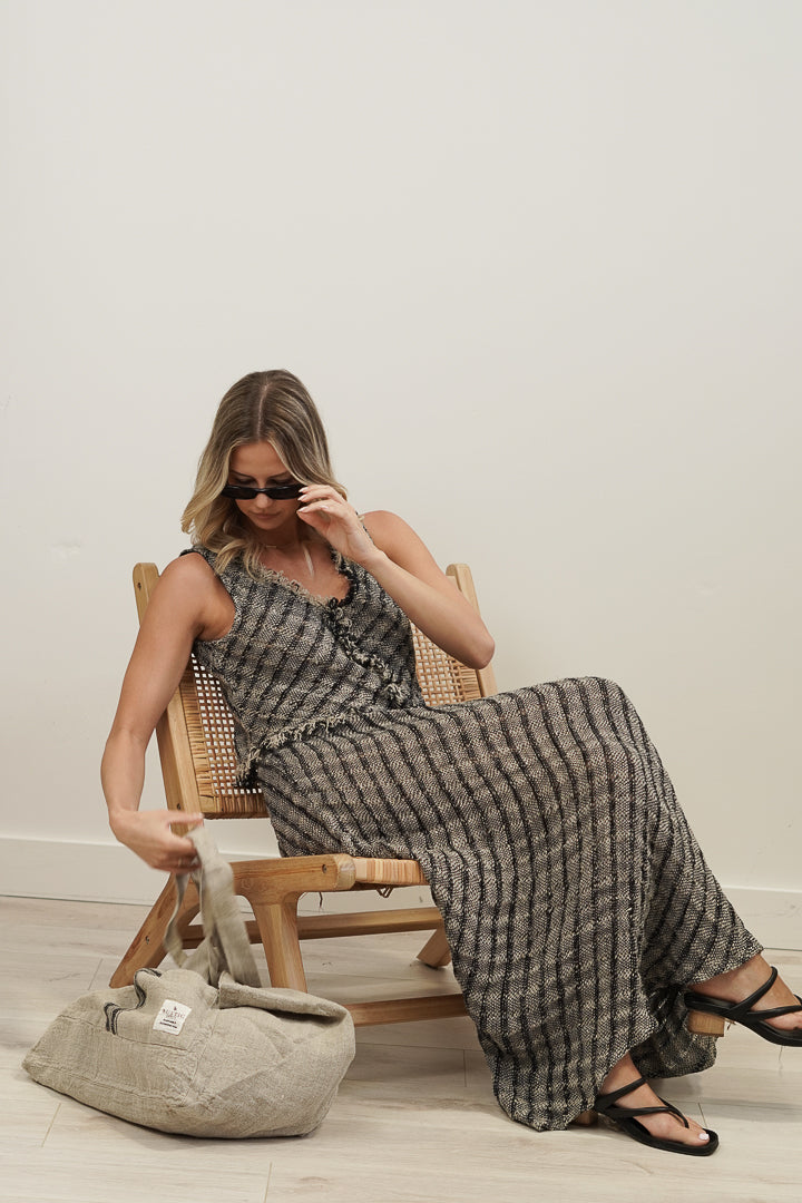 Albia Sleeveless Top Black & Natural Blocks