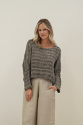 Elena Crop Top Natural & Black Woven Spaced