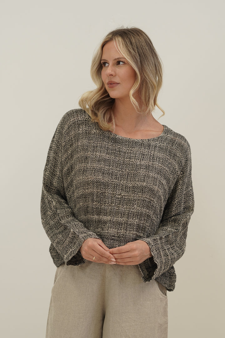 Elena Crop Top Natural & Black Woven Spaced