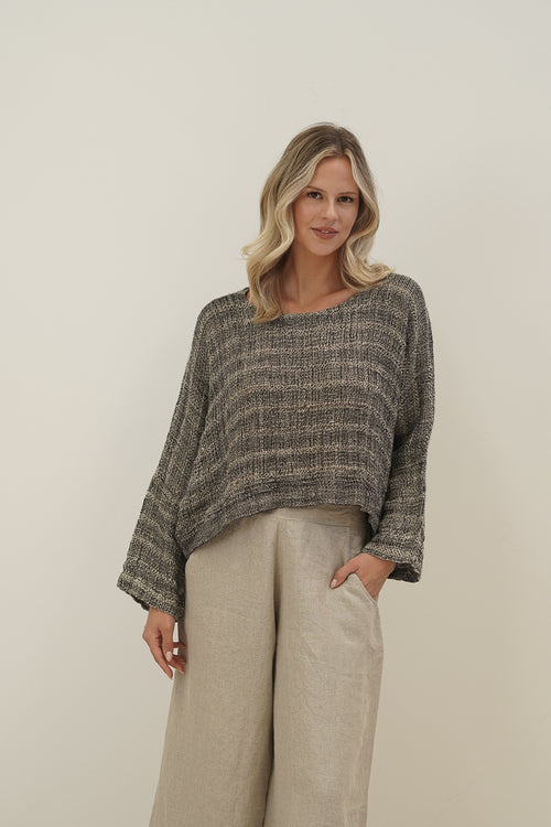 Elena Crop Top Natural & Black Woven Spaced