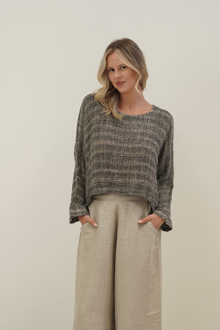 Elena Crop Top Natural & Black Woven Spaced