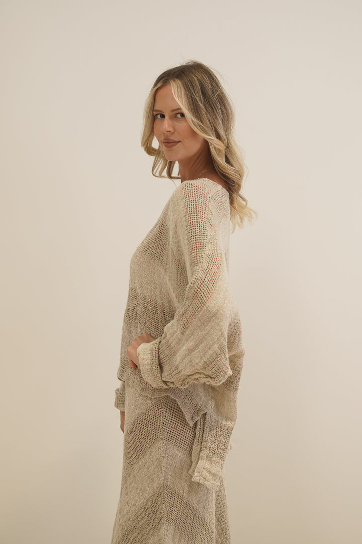 Franca Sleeve Top Natural & White Ombre