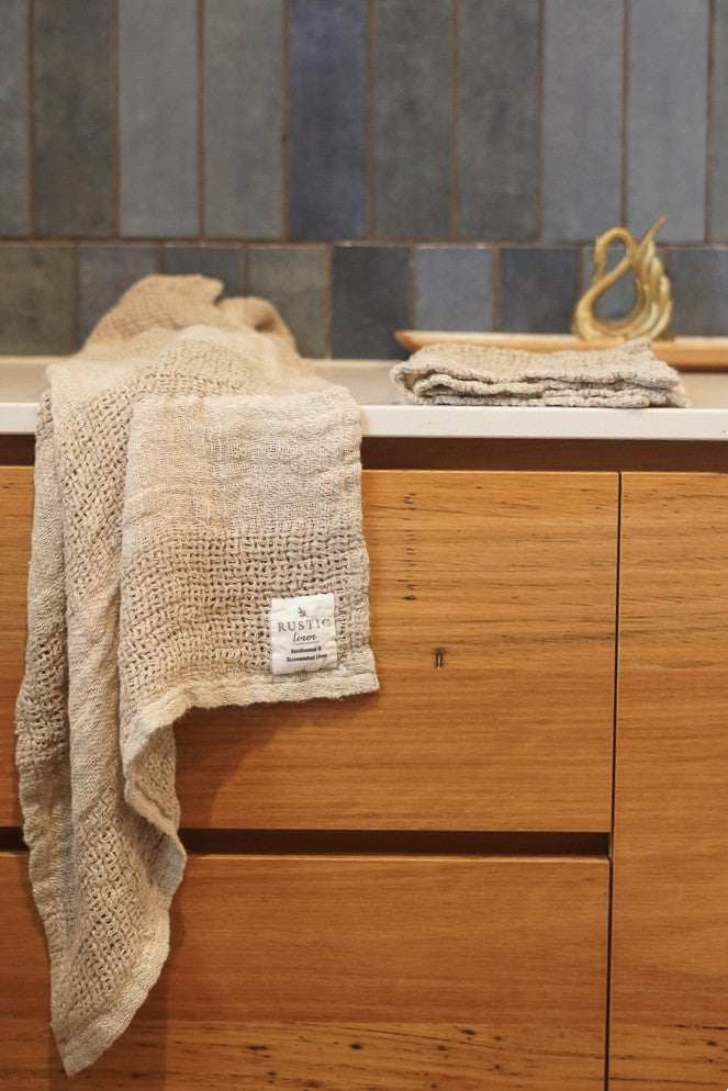 Ombre Linen Fringe Hand Towel Ombre Natural & White