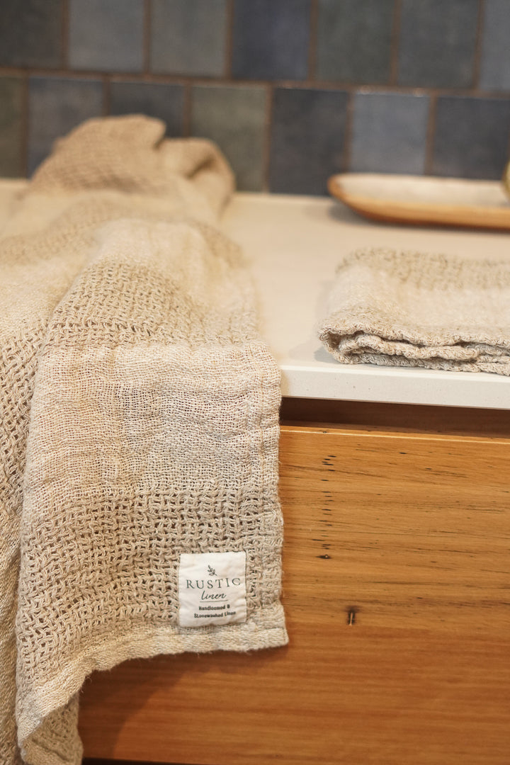 Ombre Linen Fringe Hand Towel Ombre Natural & White