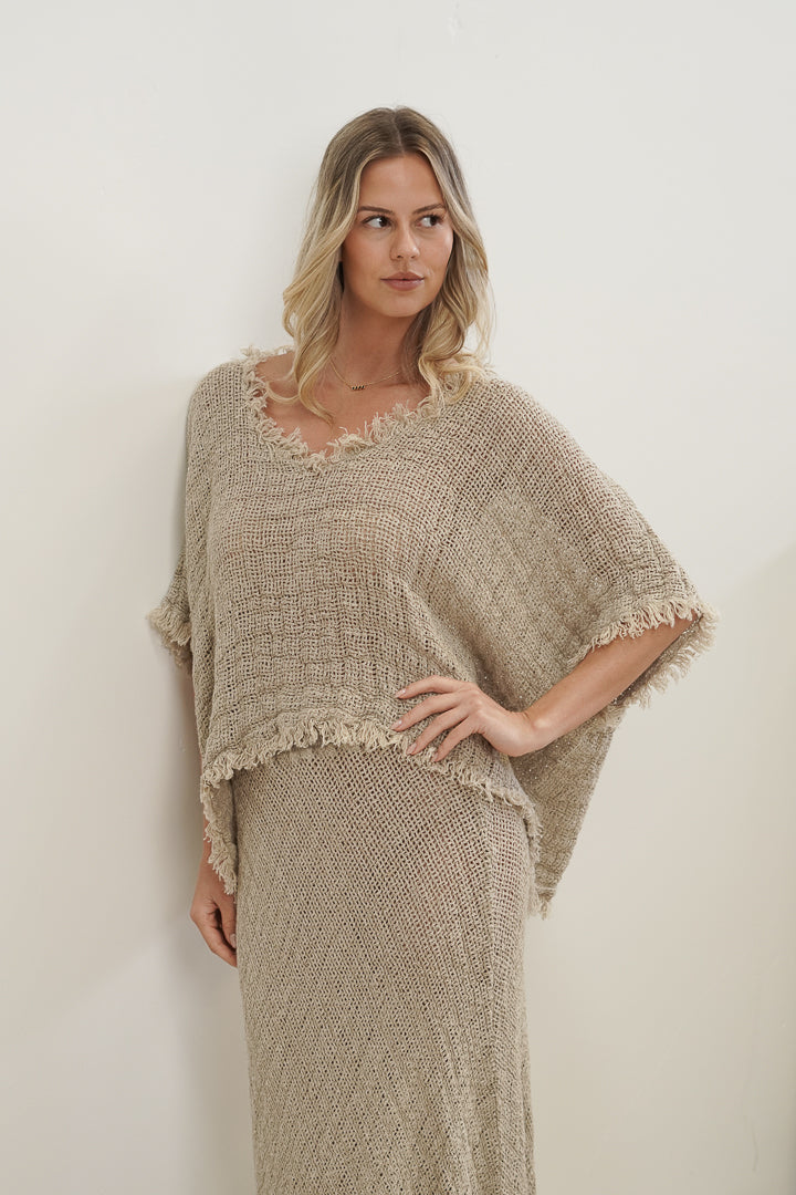 Sarita Fringed Top Natural & Black