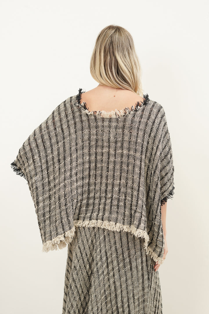 Sarita Fringed Top Black & Natural Blocks