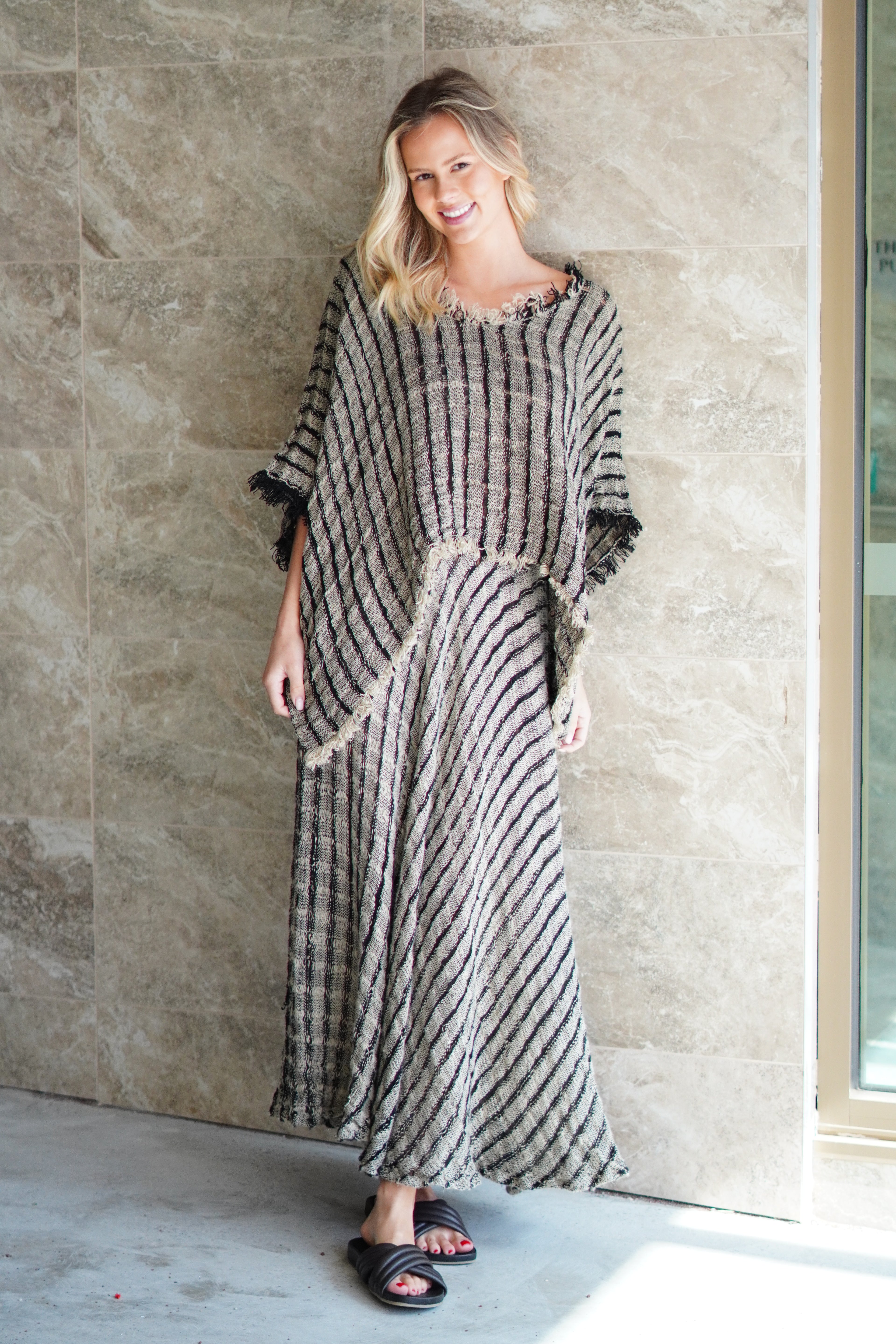 Sarita Fringed Top Natural & Black