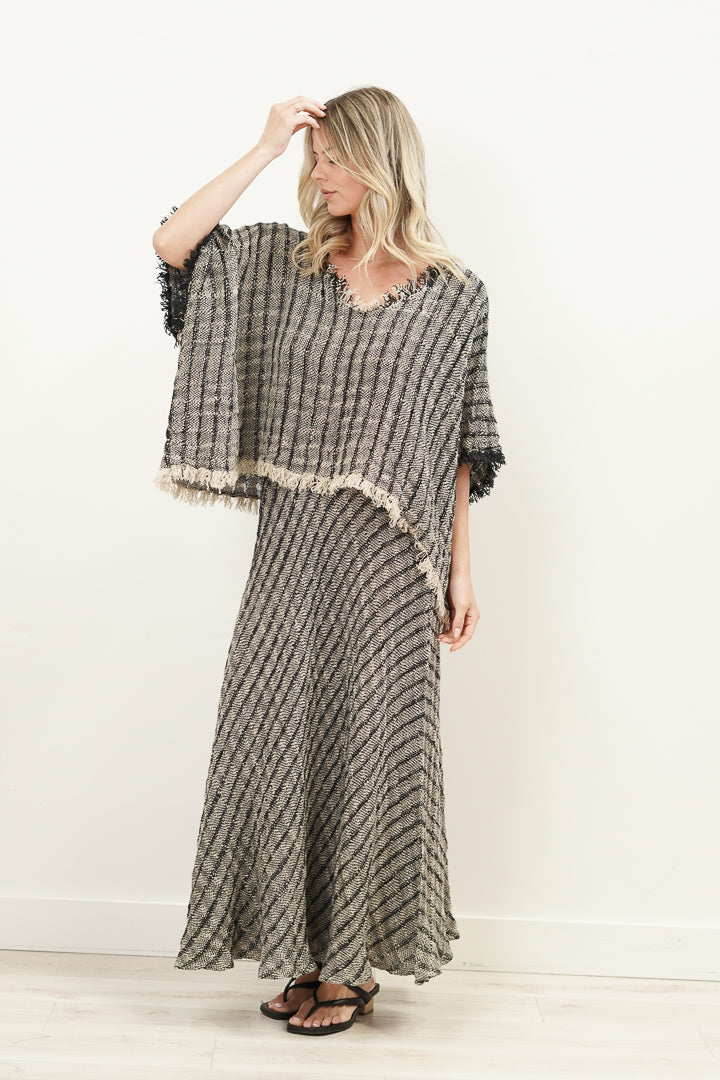 Sarita Fringed Top Natural & Black