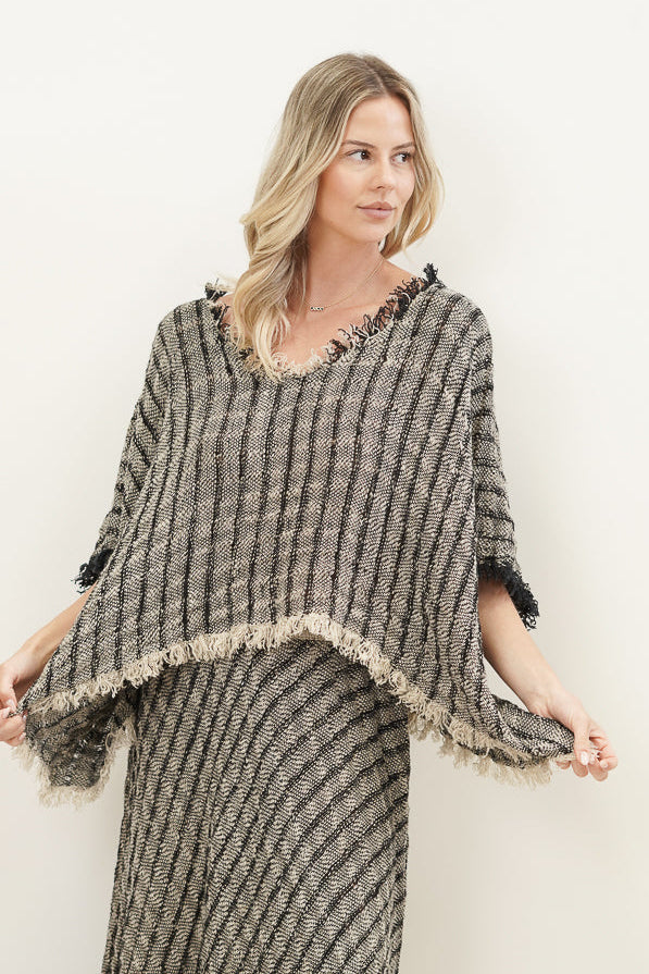 Sarita Fringed Top Black & Natural Blocks