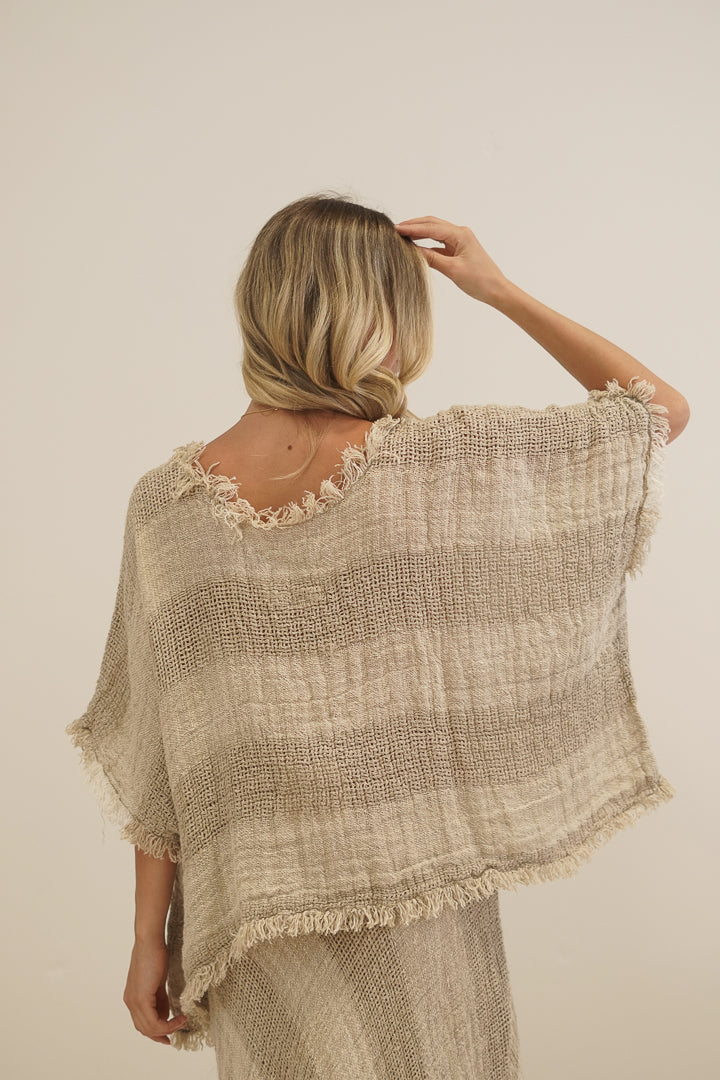 Sarita Linen Top Natural & White Ombre