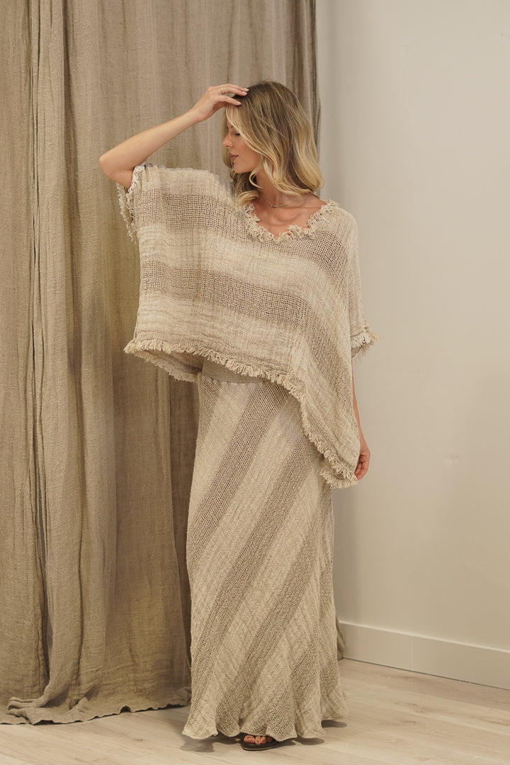 Sarita Fringed Top Natural & Black