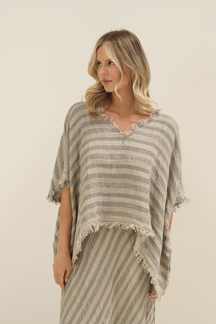 Sarita Fringed Top Natural & Black