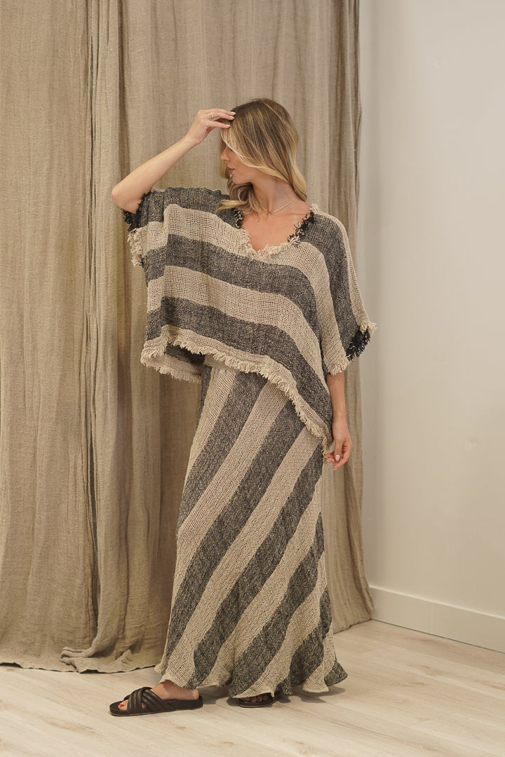 Sarita Fringed Top Natural & Black