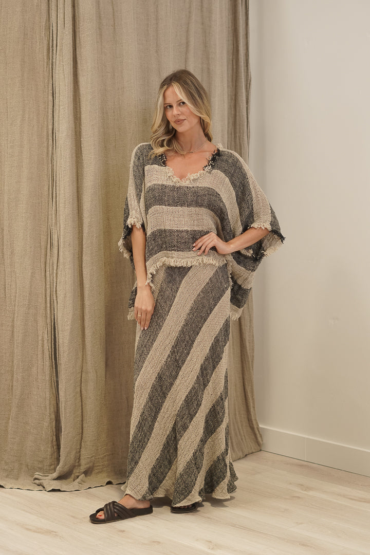 Sarita Fringed Top Natural & Black